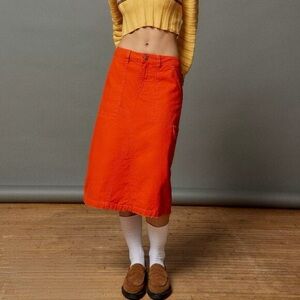 BDG Bright Orange Midi Utility Skirt